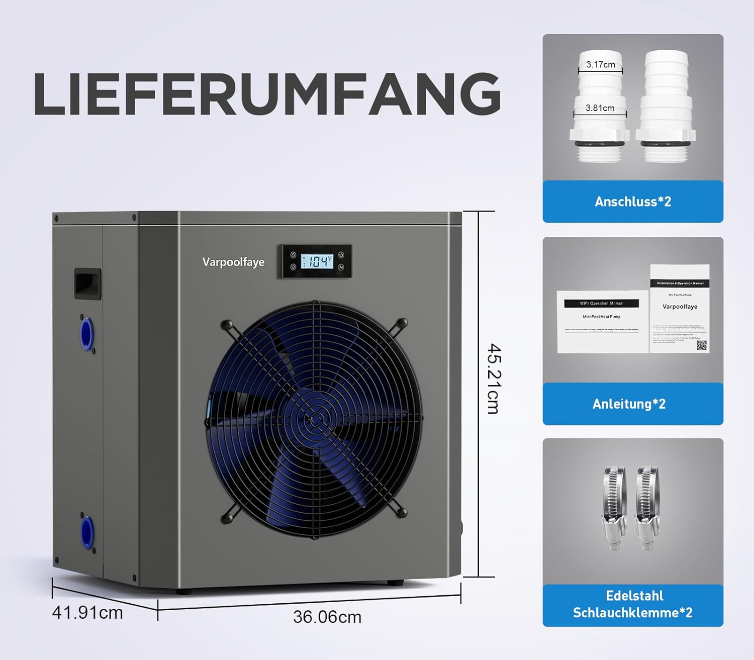 5KW Elektrische Pool Wärmepumpe Für Aufstellpool Poolheizung Wärmepumpe Schwimmbad Bis 20.000 l 20 m³ WiFi Steuerung 220v 240v 50Hz