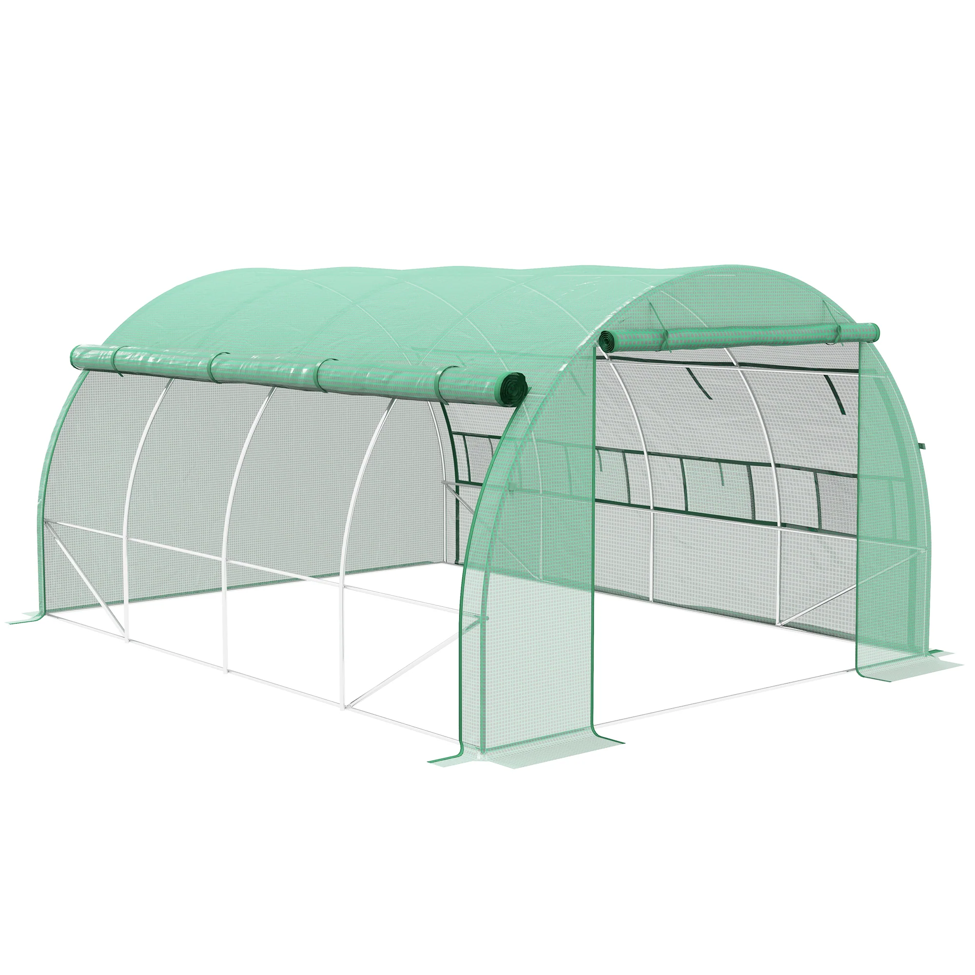 2025 Outsunny Polytunnel Kas van 4 x 3 x 2 m met Stalen Structuur, Plastic Bedekking, Groene Kleur