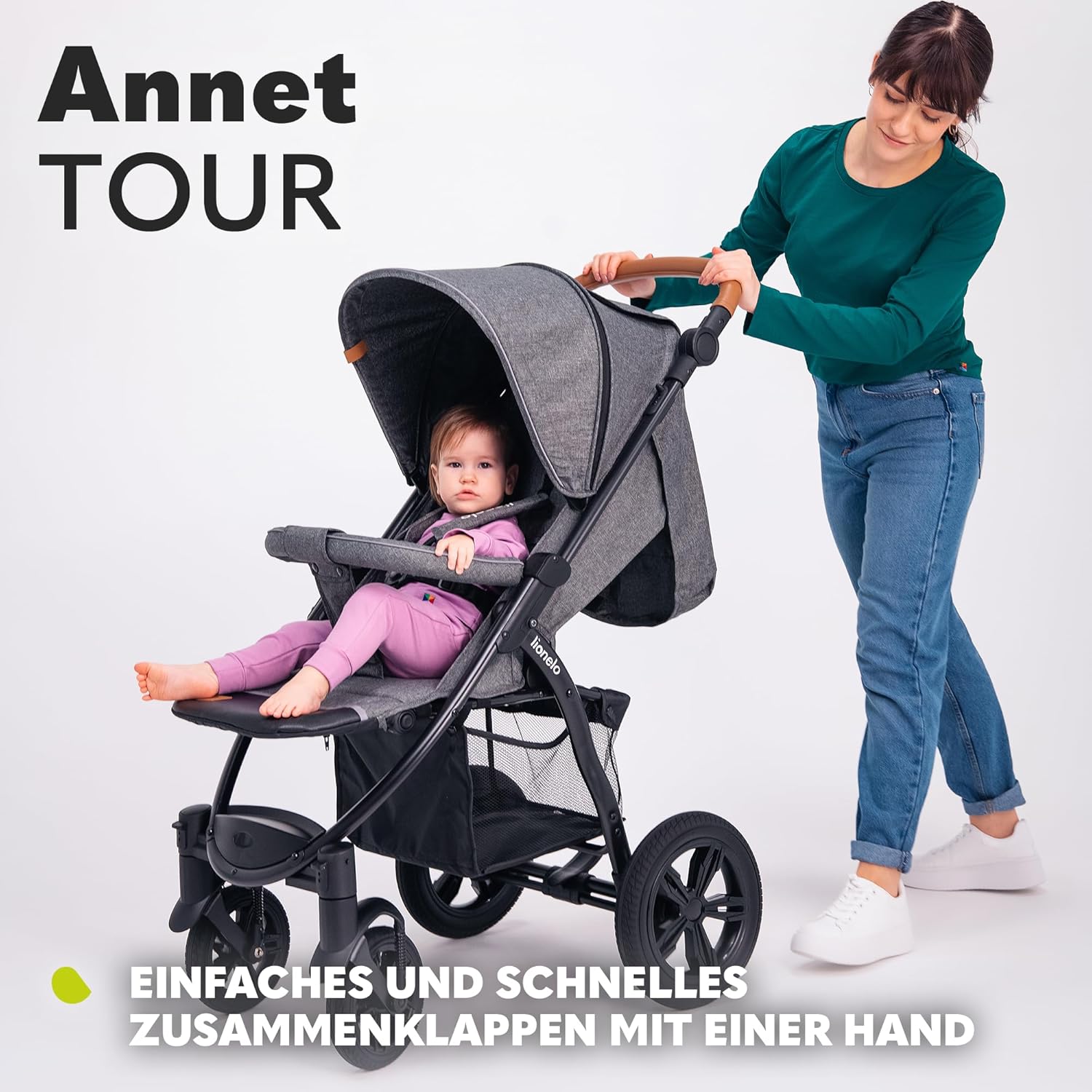 LIONELO Annet Plus Buggy bis 22 kg mit Liegefunktion, Kinderwagen klein zusammenklappbar mit Zubehör, Eva-Schaum-Räder, Moskitonetz, Fußdecke Getränkehalter, Korb