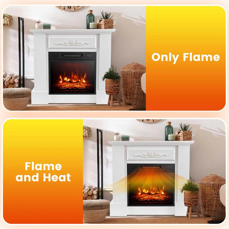 32Quot Solid Electric Fireplace With Mantel 1400W Freestanding Mantel Fireplace Heater With Remote Control Thermostat 6H Timer