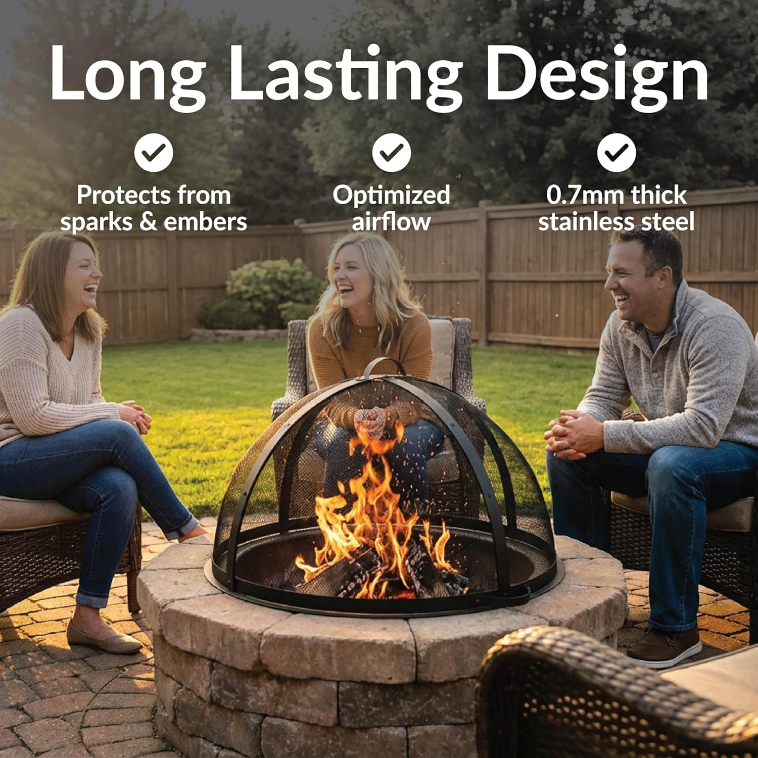 Sunnydaze Round Fire Pit Spark Screen Cover - Easy-Opening Outdoor Fire Pit Screen - Heavy?Duty Steel Metal Mesh - 36
