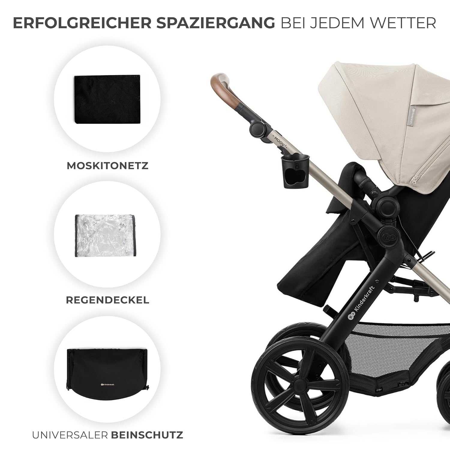 Kinderkraft MOOV2 AIR Kinderwagen 3 in 1 Kinderwagenset bis 26 kg mit Kindersitz I-SIZE 40-75 cm, Buggy Funktion, Liegeposition verstellbar, Große ausziehbare Verdeck, Aufblasbare Räder, Schwarz
