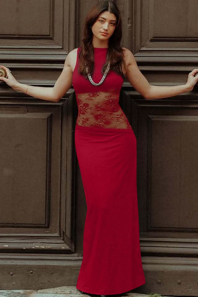 ?rmelloses Cocktail-Maxikleid mit Spitze und Cut-outs f��r Damen