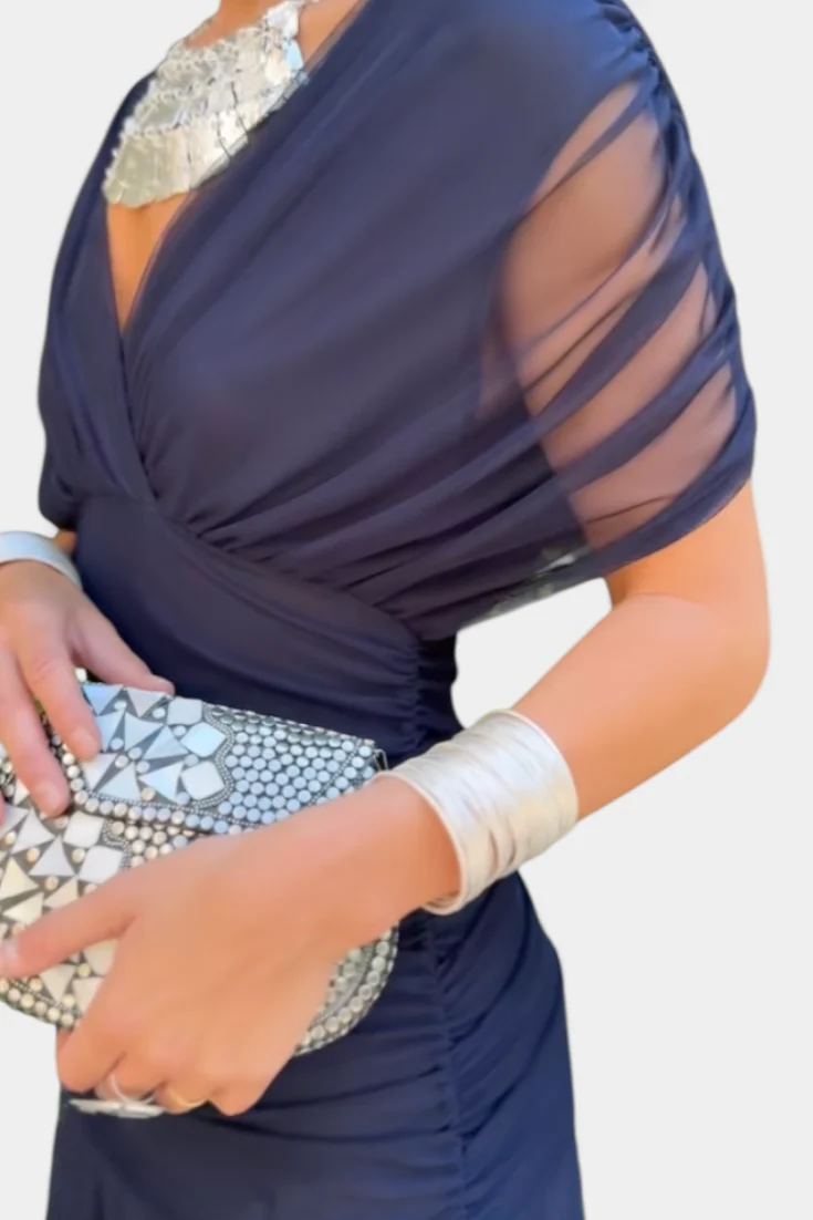 Schulterfreies gerafftes Maxikleid f��r Hochzeitsg?ste