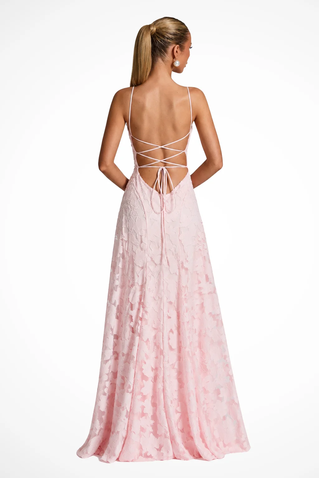 Maxikleid f��r Hochzeitsg?ste mit Wasserfallausschnitt und Blumenspitze | Festliches langes Abendkleid f��r Damen und feierliche