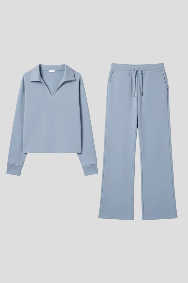 Zweiteiliges Damen Set mit V-Ausschnitt Top und Weiter Hose | Komfortabler Hosenanzug f��r Alltag und B��ro mit Tunnelzug