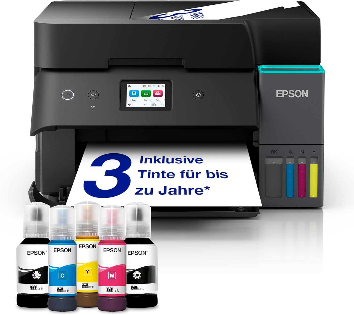 EcoTank ET-4950 Tintentankdrucker | fürs Das Home Office | WLAN & Ethernet | A4 | (Duplex-) Druck, Scannen, Kopieren, Faxen | 6.1 cm Touchscreen | ADF | inkl. Tinte für bis zu 3 Jahre