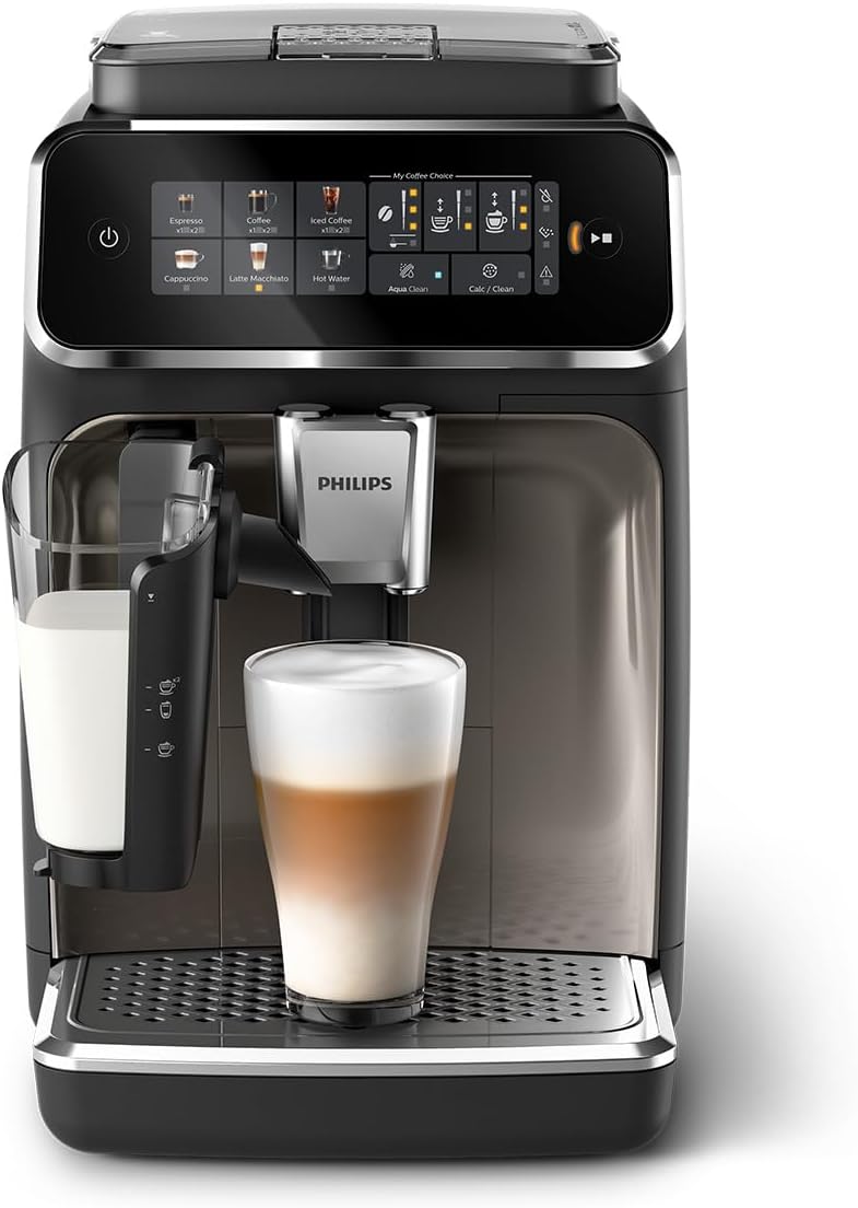 Philips 2300 Serie Vollautomatische Espressomaschine - 4 Getränke, modernes Farb-Touchscreen-Display, LatteGo-Milchsystem, SilentBrew, Keramikmahlwerk, AquaClean-Filter. Weißes Chrom (EP2333/40)
