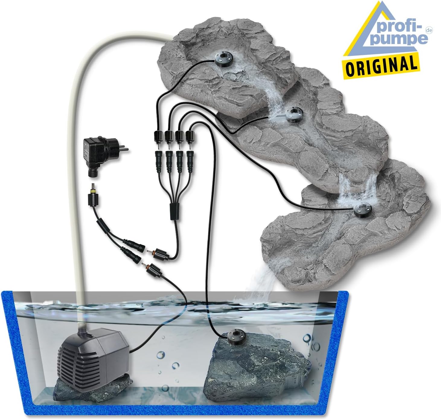 Solar GARTENBRUNNEN Bachlauf QUELLBACH II mit LED-Licht/Hybrid-System, 230V ZIERBRUNNEN VOGELBAD Wasserfall GARTENLEUCHTE TEICHPUMPE - SPRINGBRUNNEN WASSERSPIEL für Garten, Gartenteich, Teich