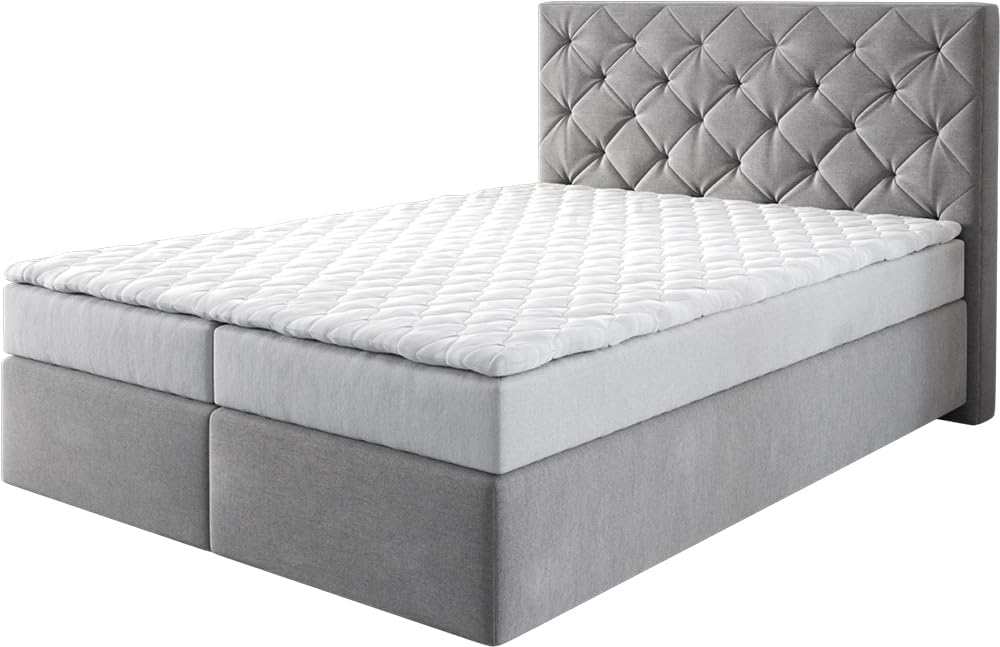 DELIFE Boxspringbett Dream-Great Mikrofaser Grau 140x200 cm mit Matratze und Topper