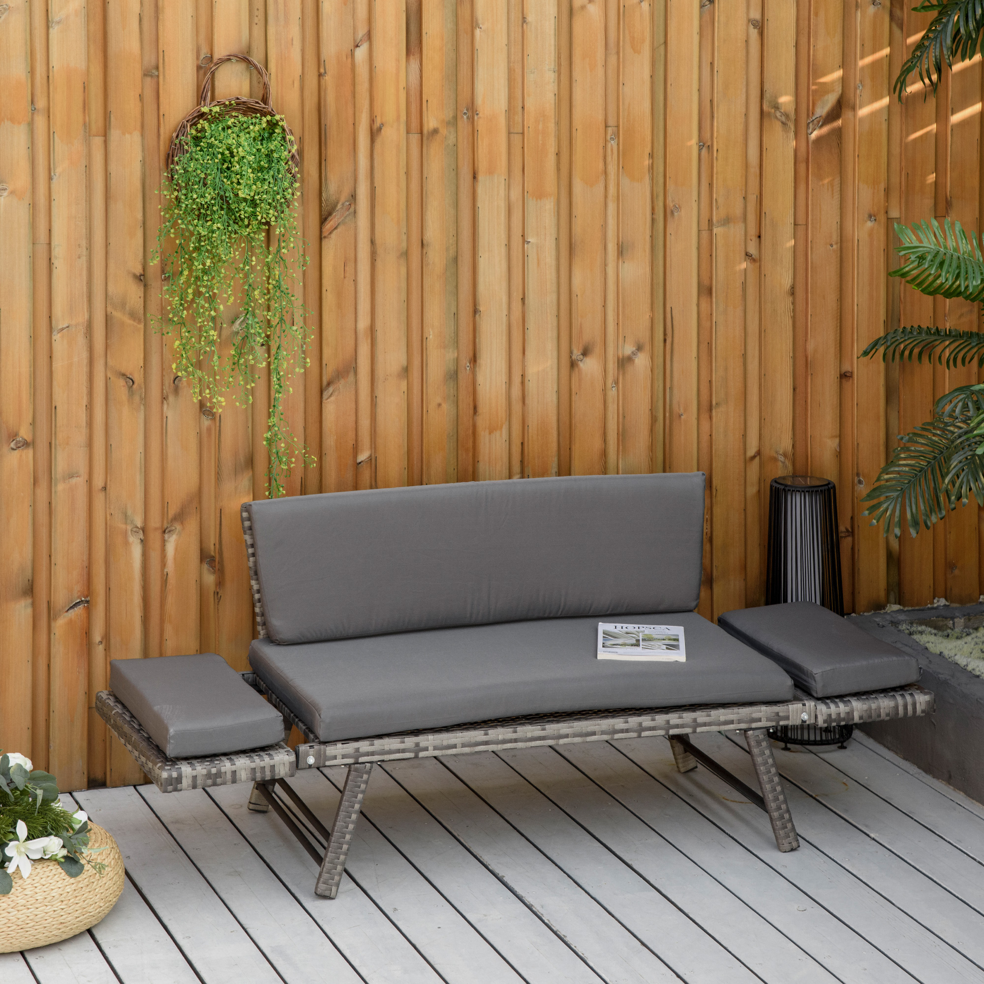 2-zits tuinbank met opklapbare armleuningen, grijs 129 x 66 x 67 cm