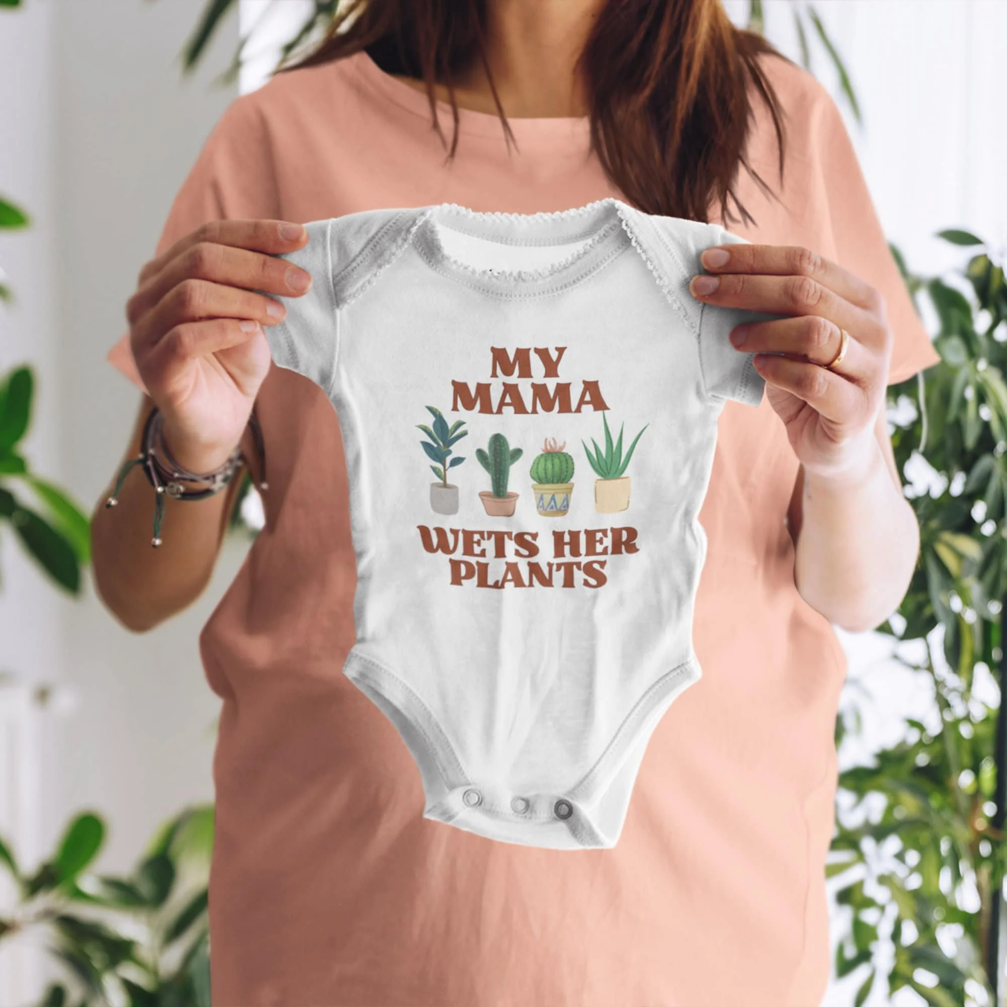 Gift for Plant Mom Baby Bodysuit, My Mama Wets Her Plants