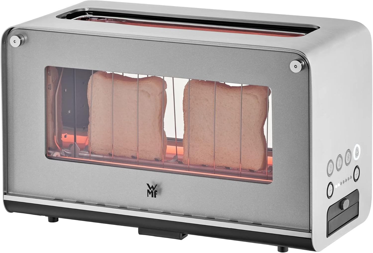 WMF Lono Toaster Glas mit Brtchenaufsatz, 2 Scheiben, XXL, motorisierte Toastaufnahme, Aufwrm-Funktion, 7 Brunungsstufen, Toaster edelstahl matt