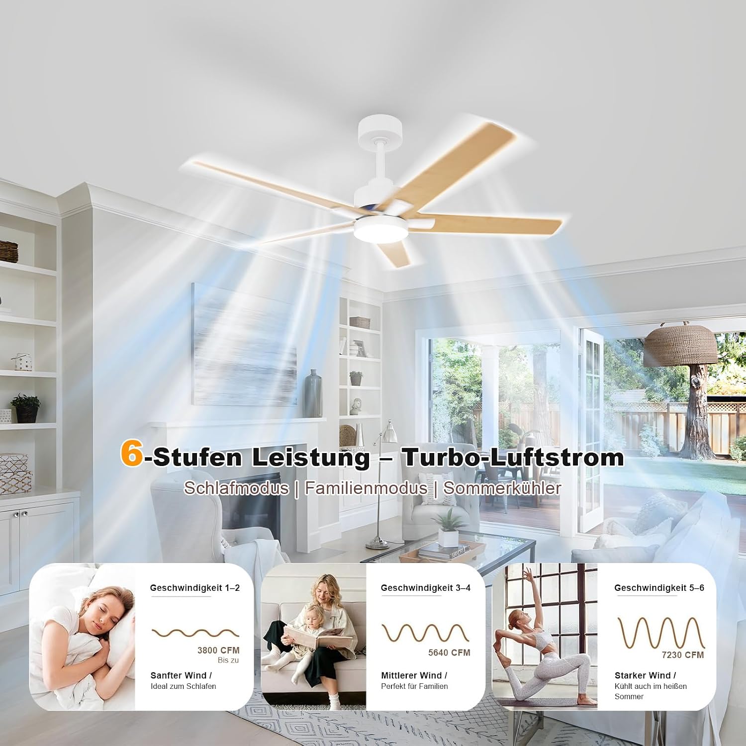 Comely Deckenventilator mit Beleuchtung, DC, 132cm, 3 Farbtemperatur, Deckenlampe mit Ventilator mit 6 Geschwindigkeiten, Sommer Winterbetrieb Deckenventilator mit Licht für Schlafzimmer, Naturholz