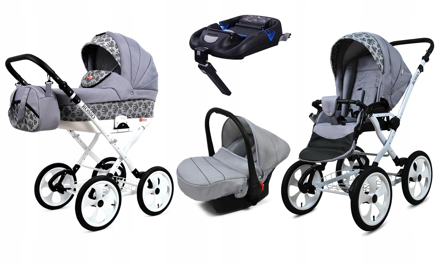BabyLux® Bambimo Kinderwagen Set 2 in 1 - Rosso - incl. Babywanne, Buggy Sportsitz - Kinderwagenset - Kombikinderwagen mit Wickeltasche, Regenschutz, Moskitonetz, Cupholder usw.