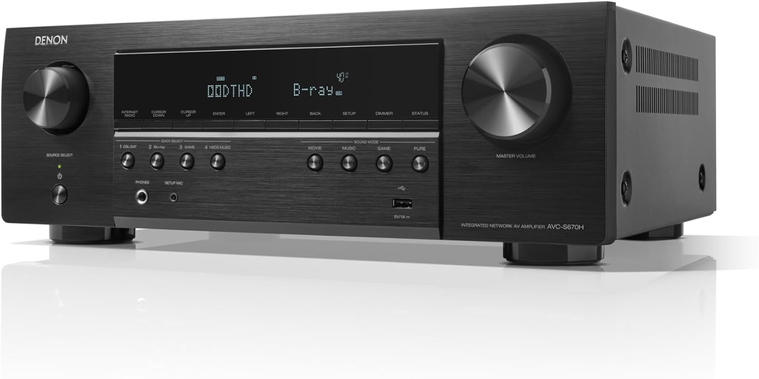 Denon AVC-S670H Receptor AV 5.2 Canales, Sonido Dolby Surround, 6 entradas HDMI y 1 Salida, HDMI 8K, Bluetooth, Wi-FI, AirPlay 2, HEOS Multiroom, Compatible con Alexa, Negro, AVCS670HBKE2