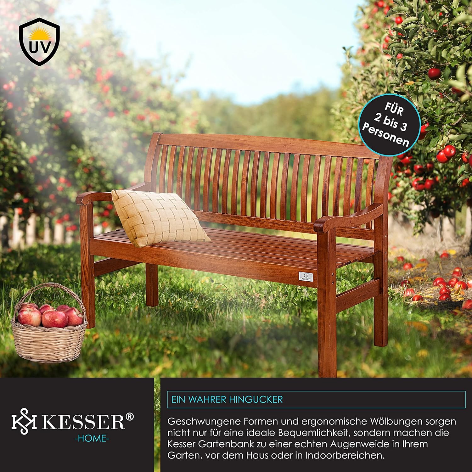 KESSER® Gartenbank Holz Holzbank wetterfest | Für 2 bis 3 Personen | Parkbank aus Massivholz | Sitzbank 320kg belastbar 125 cm | Balkonbank Bank für Balkon Terrasse & Garten inkl. Cover Dunkelbraun