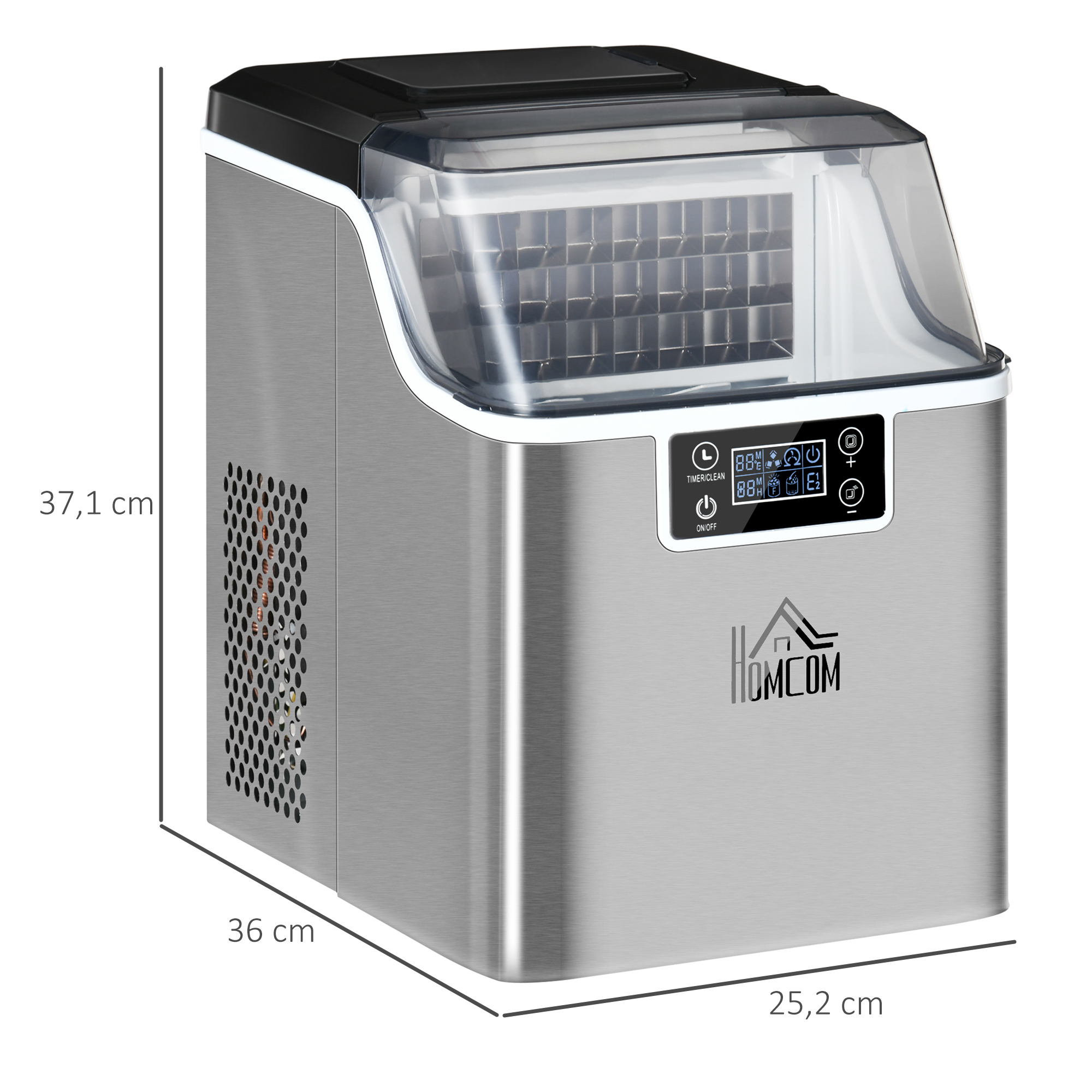 ijsblokjesmachine 20 kg/24u 2.3 l ijsblokjesmachine met 3.2 l waterreservoir display RVS zilver 25,2 x 36 x 37,1 cm