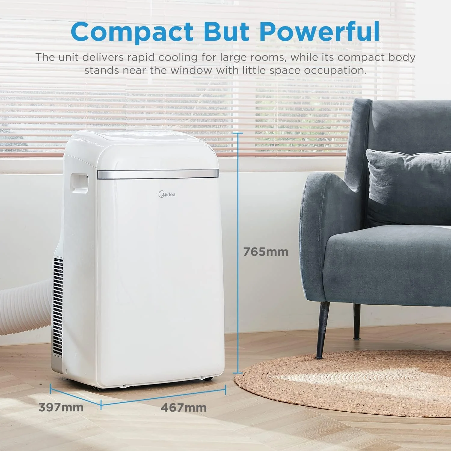 Midea Mobiele Airconditioner MPD-12CRN7, 12000 BTU 3,5kW, Koelen&Ventileren&Ontvochtigen, Ruimtegrootte tot 117m3(43�O), Mobiele Airco met Afvoerslang