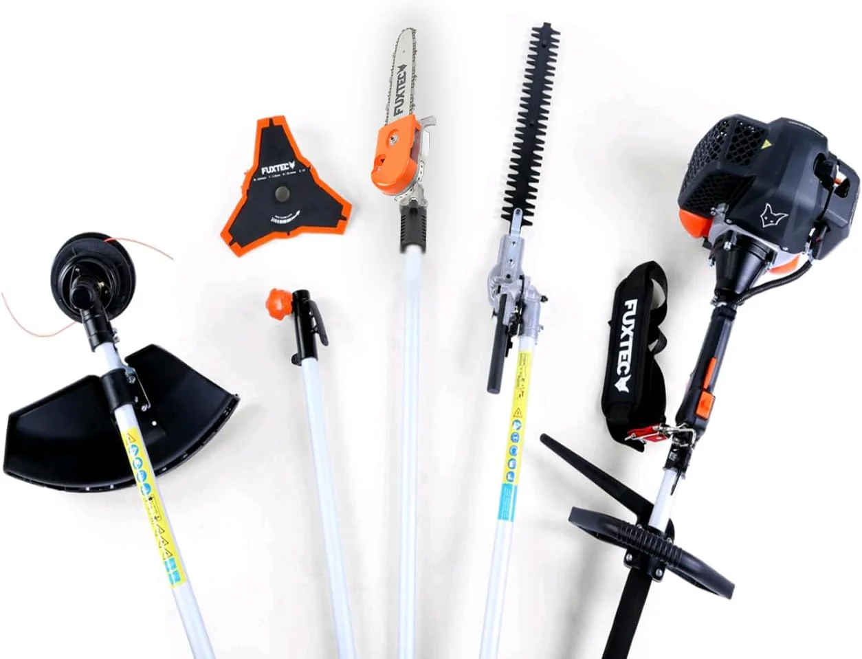 FUXTEC Benzine Bosmaaier FX-MT252ER 5in1 Multitool, 52 cc, draagriem incl. 1m verlenging 3 pk combiapparaat heggenschaar met verstelbare hoge takkenzaag combisysteem bosmaaier 2-takt