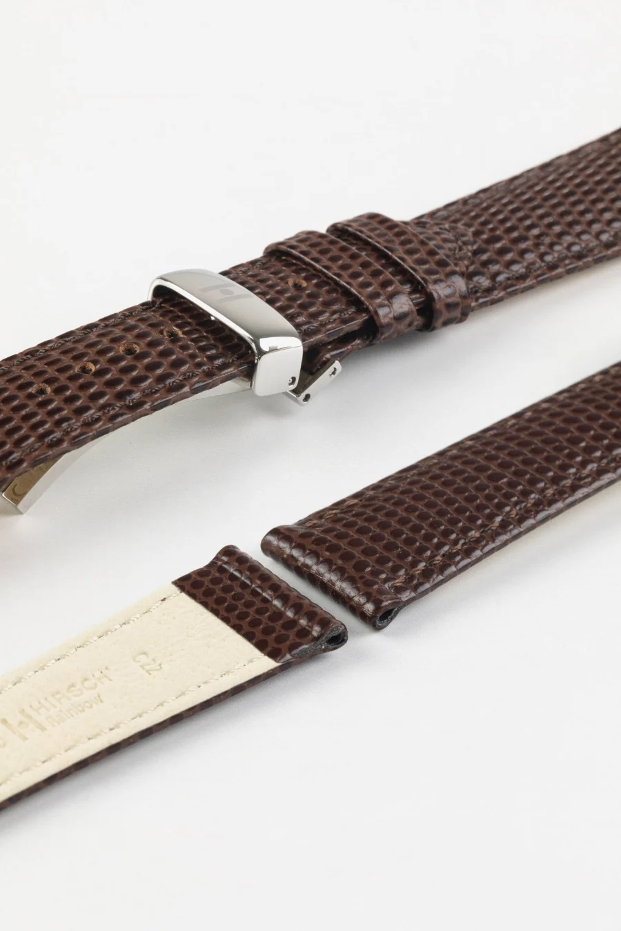 Hirsch RAINBOW NQR Lizard-Embossed Leather Watch Strap in BROWN