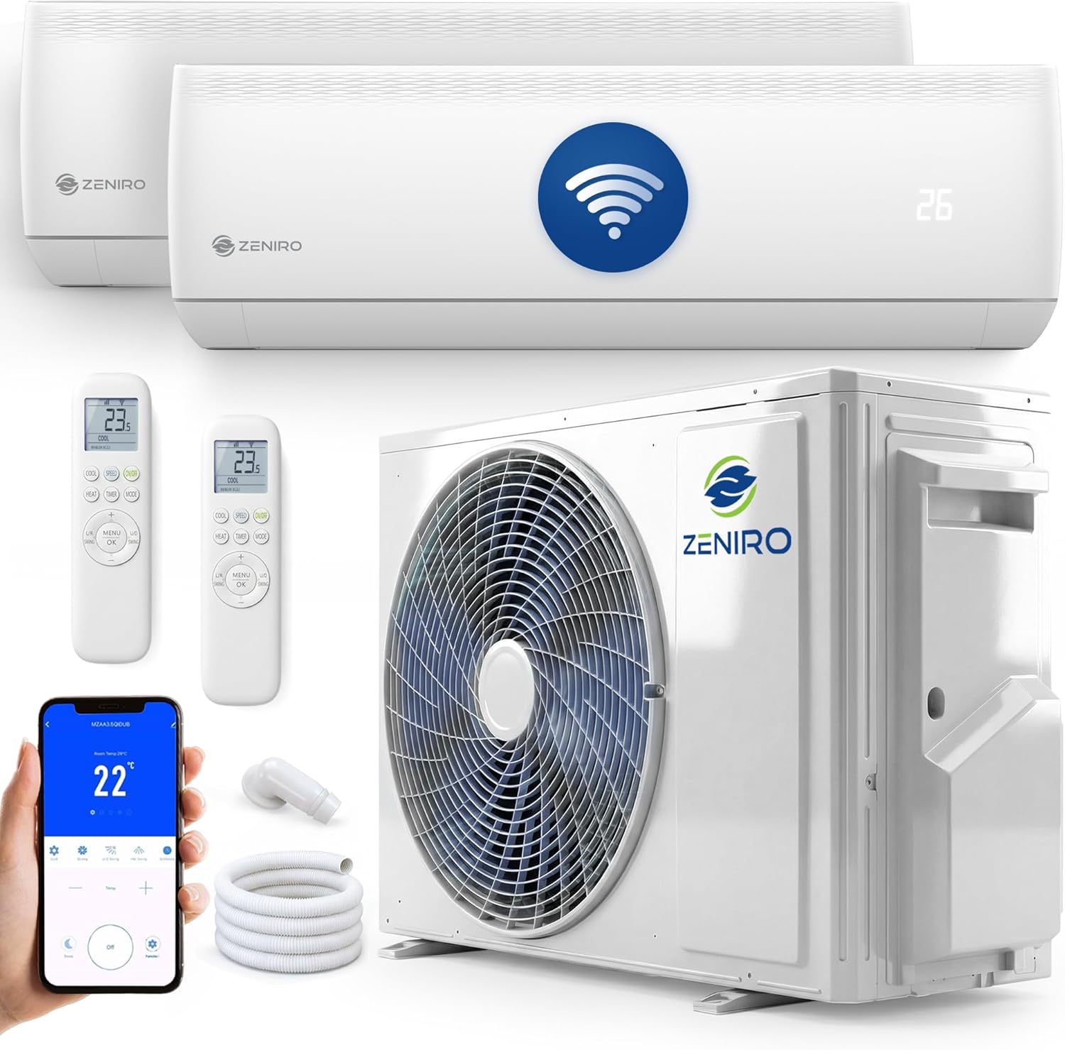 Klimaanlage Multi Split Klimagerät Set Air Conditioner mit Heizfunktion (2x 2,6kW (jeweils bis 45m²) | Außen: 5,3kW)
