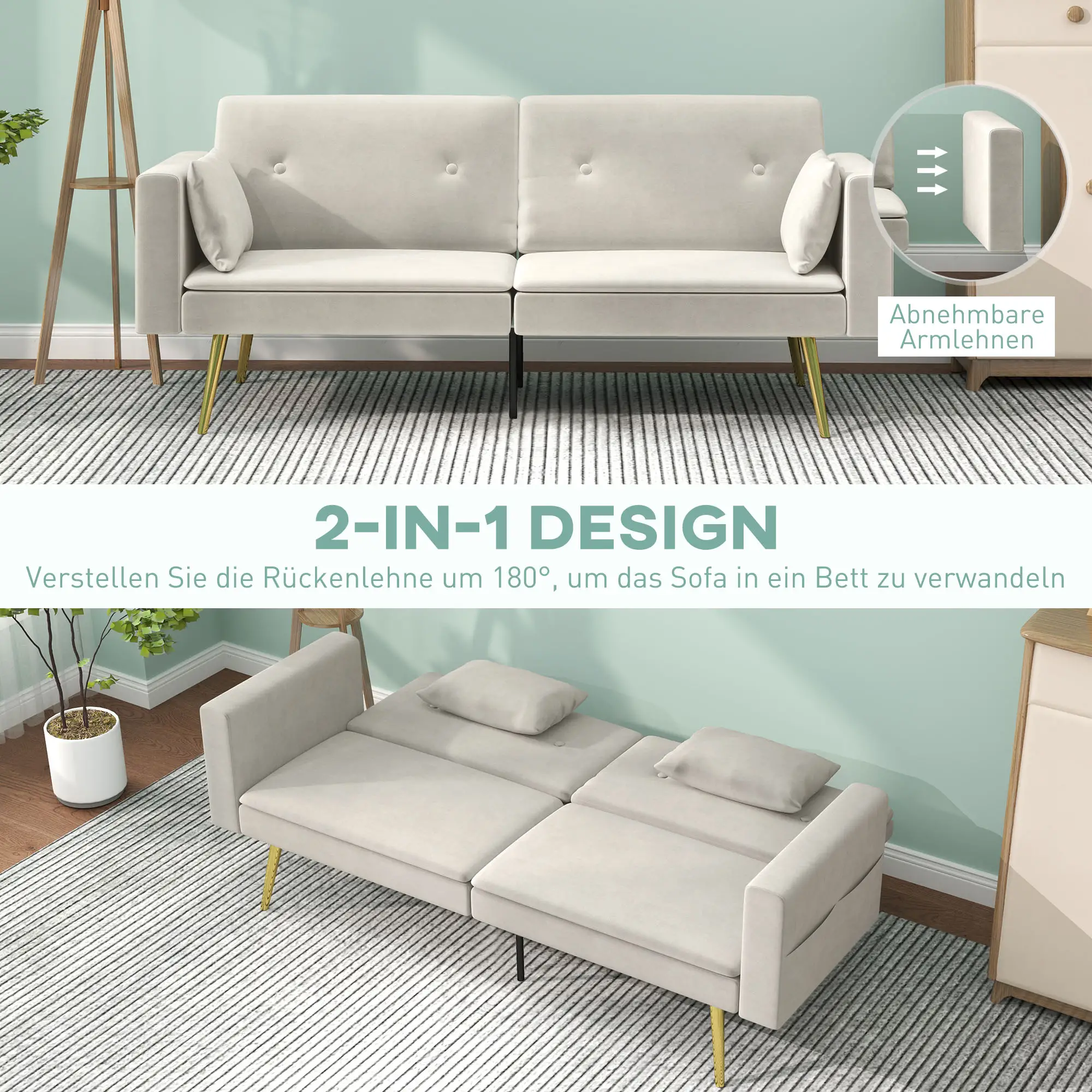 HOMCOM Schlafsofa 2-Sitzer mit 3-fach verstellbarer Rückenlehne, Seitentasche