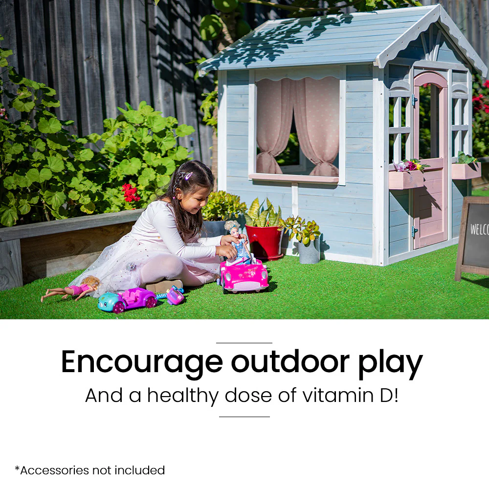 ROVO KIDS Cubby House, Outdoor Wooden DIY Timber Cottage Style Playhouse, for Children