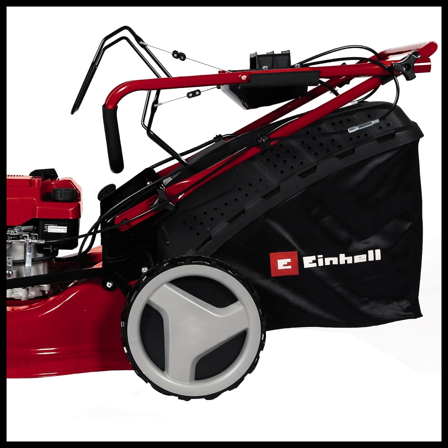 Einhell Benzin-Rasenmäher GC-PM 51/3 S HW-E Li (2.7 kW, 1 Zylinder 4-Takt-Motor, Highwheeler, Startseilzug am Führungsholm, Elektro-Start-Funktion, inkl. 2, 0 Ah Akku und Ladegerät)