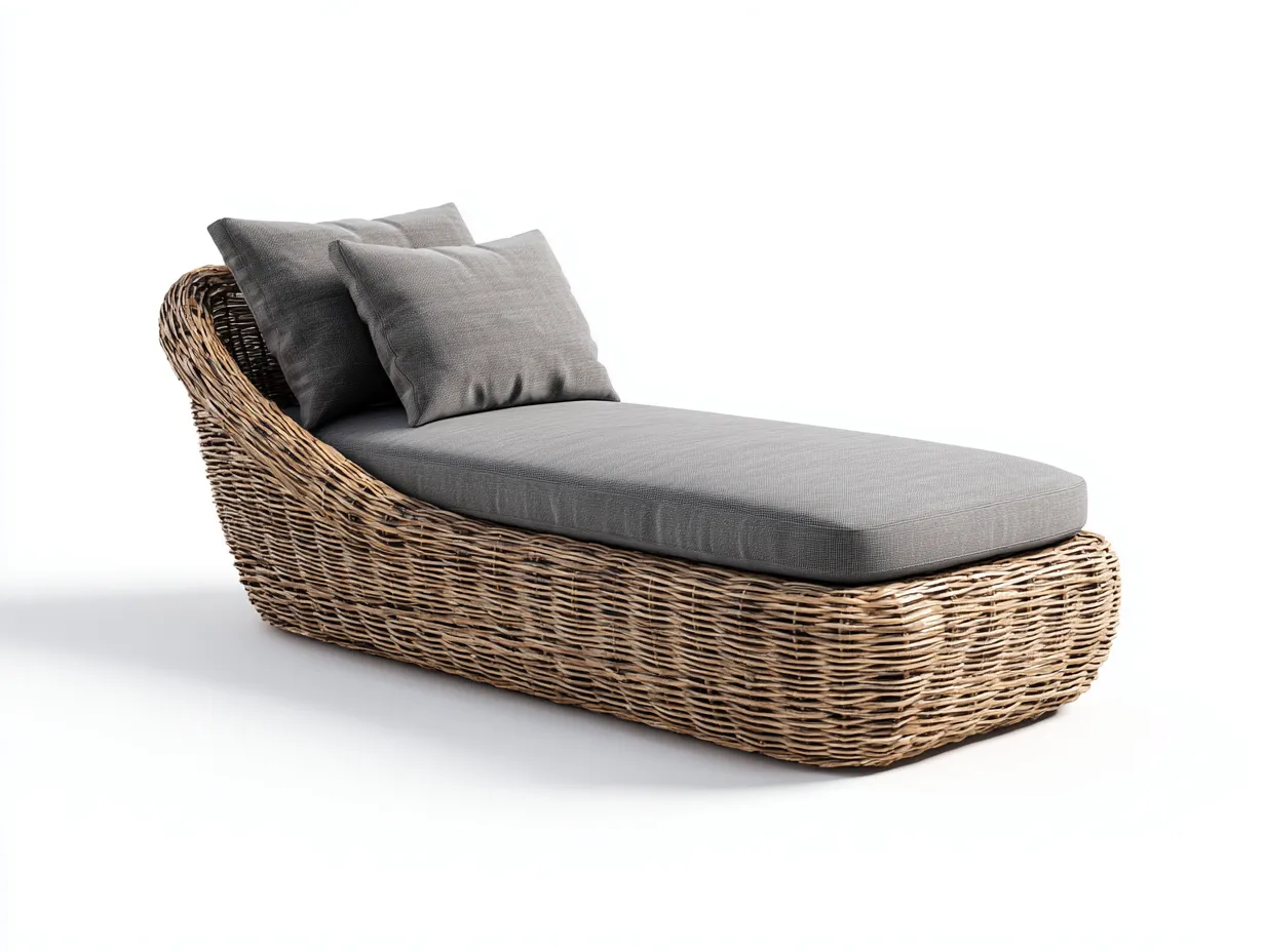 Sonnenliege-Rattan-Textil-208 x 82 x 88 cm-Grau-Natur-Modern