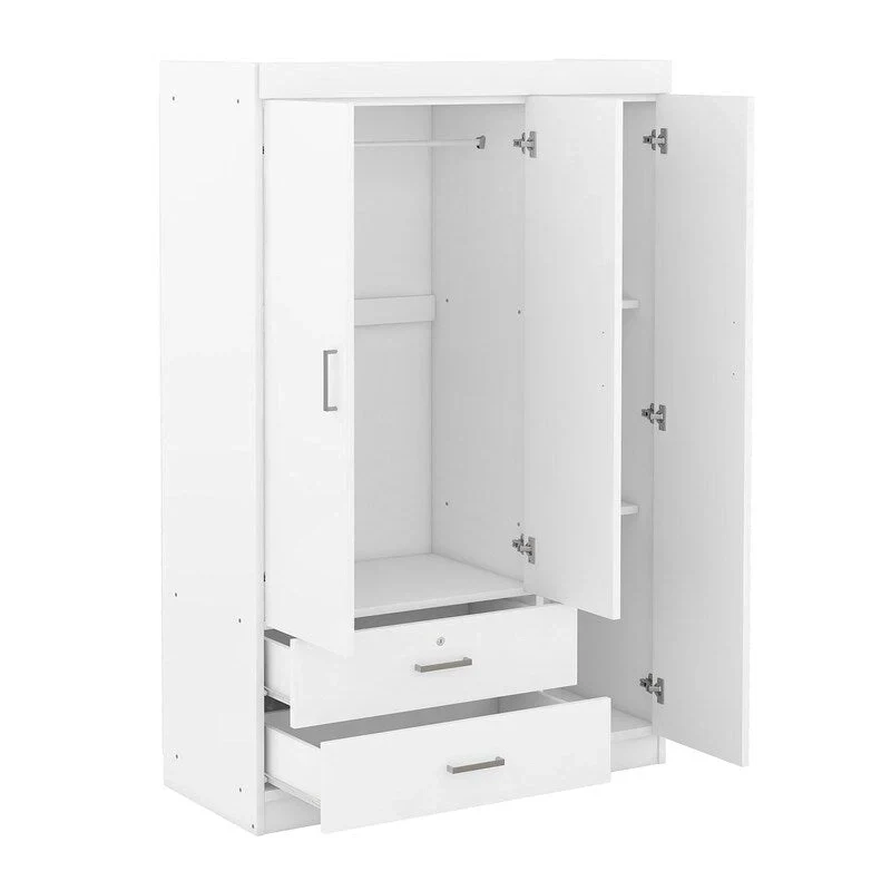 3-Door Mirror Wardrobe with Shelves and 2 Drawers