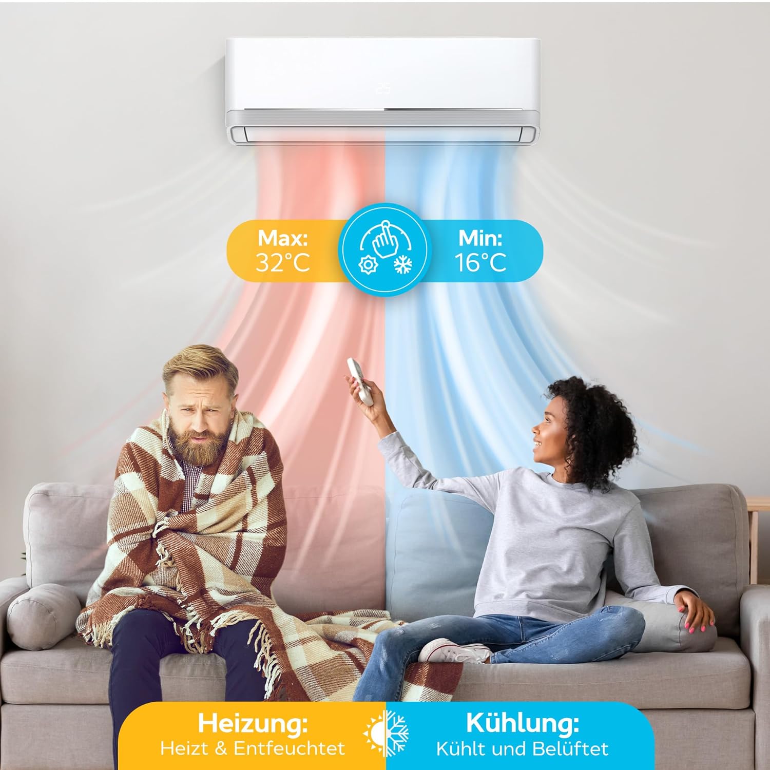 Split Klimaanlage Klimagerät Set Air Conditioner mit Heizfunktion 24000 BTU 7,2kW A++ WiFi/App-Steuerung 4D AirFlow Auto Reinigung inkl. Montagematerial Vorgefüllt R32