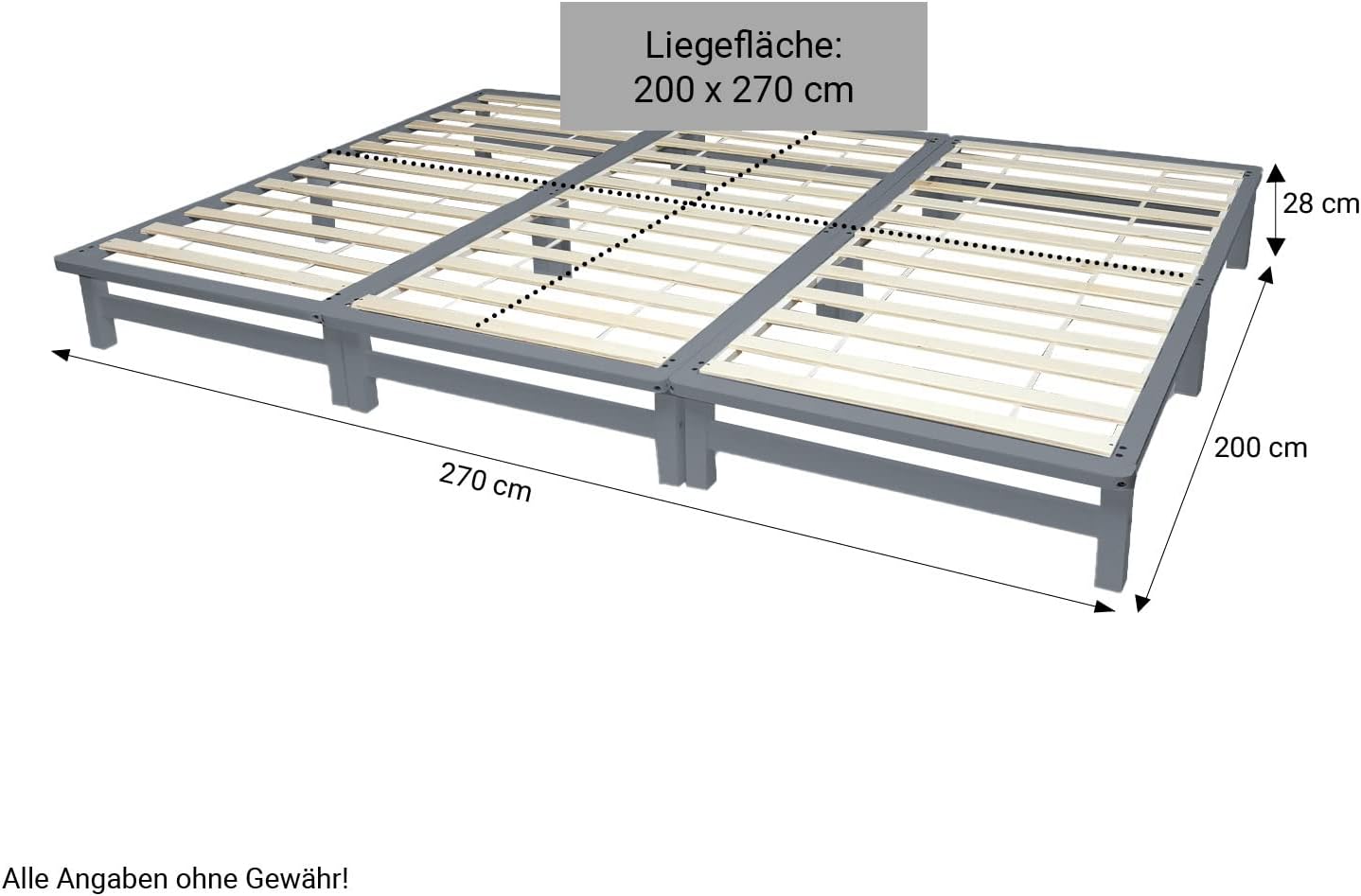Homestyle4u 2273, Familienbett Palettenbett 270 x 200 cm Massivholzbett Palettenmöbel Bett Holzbett Futonbett Grau