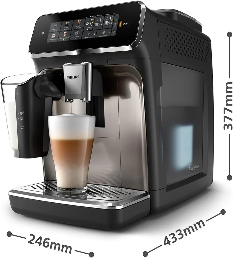 Philips 2300 Serie Vollautomatische Espressomaschine - 4 Getr?nke, modernes Farb-Touchscreen-Display, LatteGo-Milchsystem, SilentBrew, Keramikmahlwerk, AquaClean-Filter. Wei?es Chrom (EP2333/40)