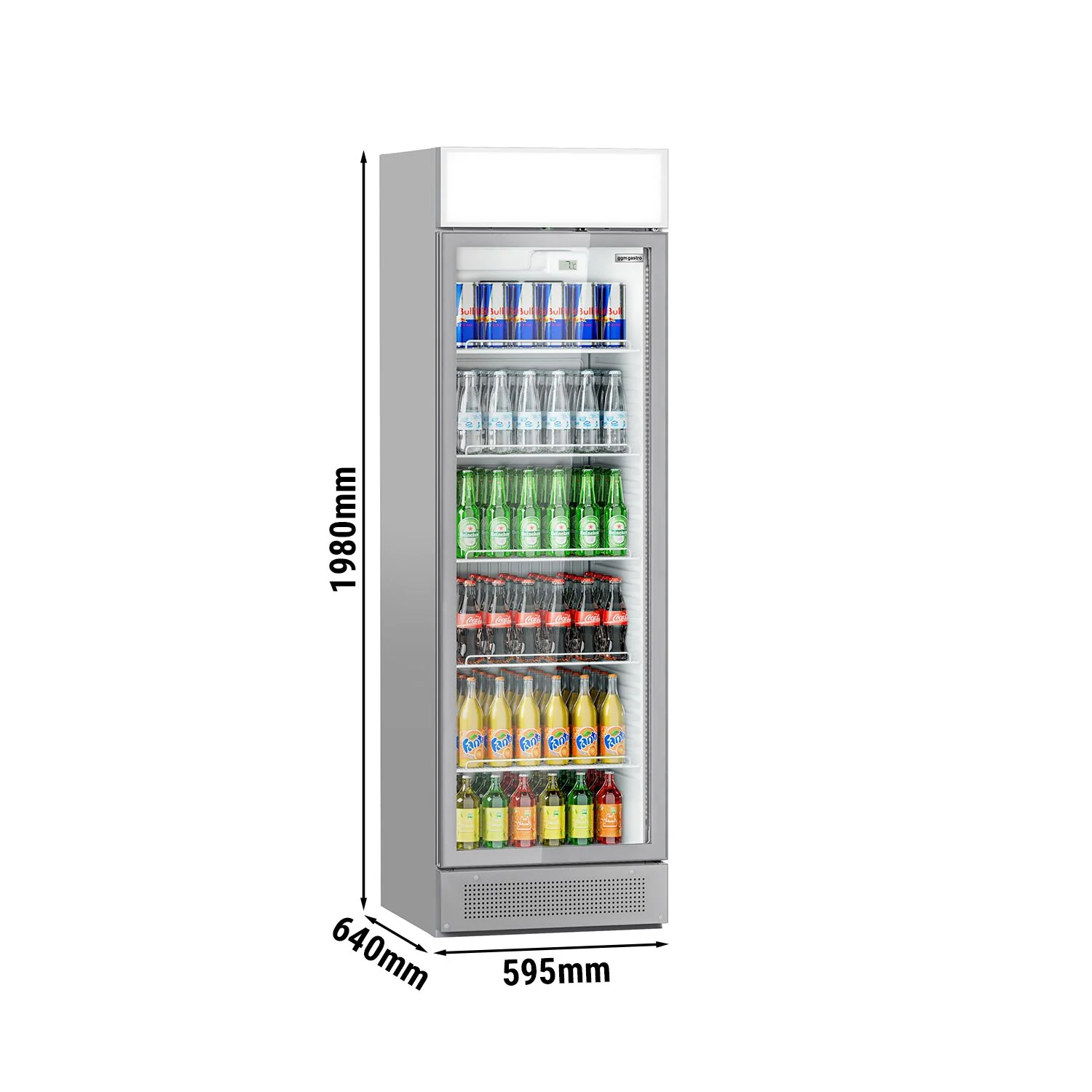 Displaykjøler PREMIUM - 595 mm - 358 l - digitalt display - med 1 glassdør & lyskasse & LED-belysning
