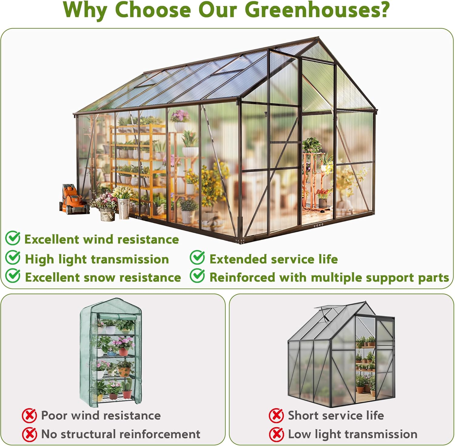 Gewächshaus Aluminium für den Garten, 362x247x205cm Gewächshaus Aluminium mit Fundament, Verstellbare Dachentlüftung, Vielseitig nutzbar als Winterfest Aufzucht Pflanzenhaus und Pflanzenhaus