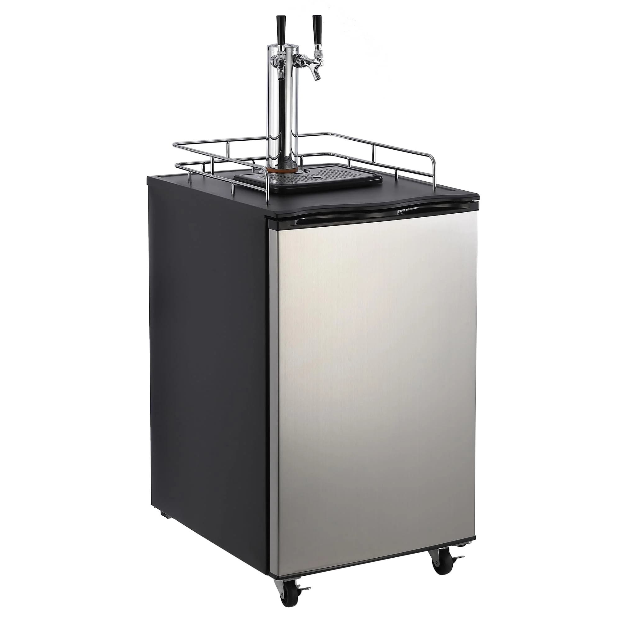 Beer Kegerator, Dual Tap Draft Beer Dispenser, Full Size Stainless Steel Keg Refrigerator With Drip Tray, CO2 Cylinder, 32°F- 50°F Temperature Control, 170L