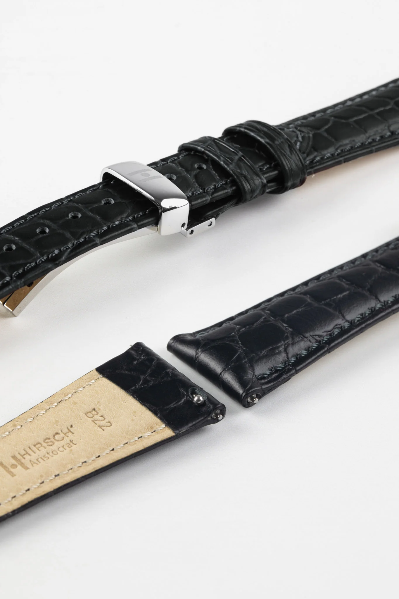 Hirsch ARISTOCRAT Croco-Embossed Leather Watch Strap in BLACK