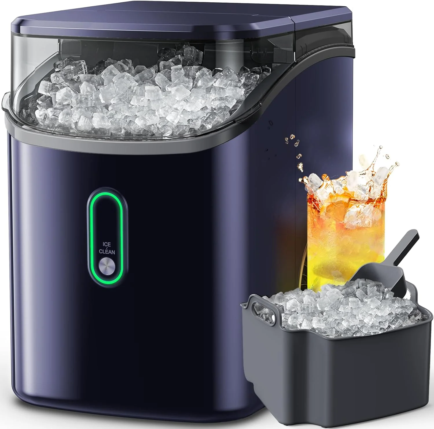 Silonn Nugget Ice Maker Countertop. Pebble Ice Makers with Crushed Soft Chewable Ice. 33lbs Per Day with Scoop. Pellet Portable Ice Machines with Auto-Cleaning for Home. Kitchen. Office. Black