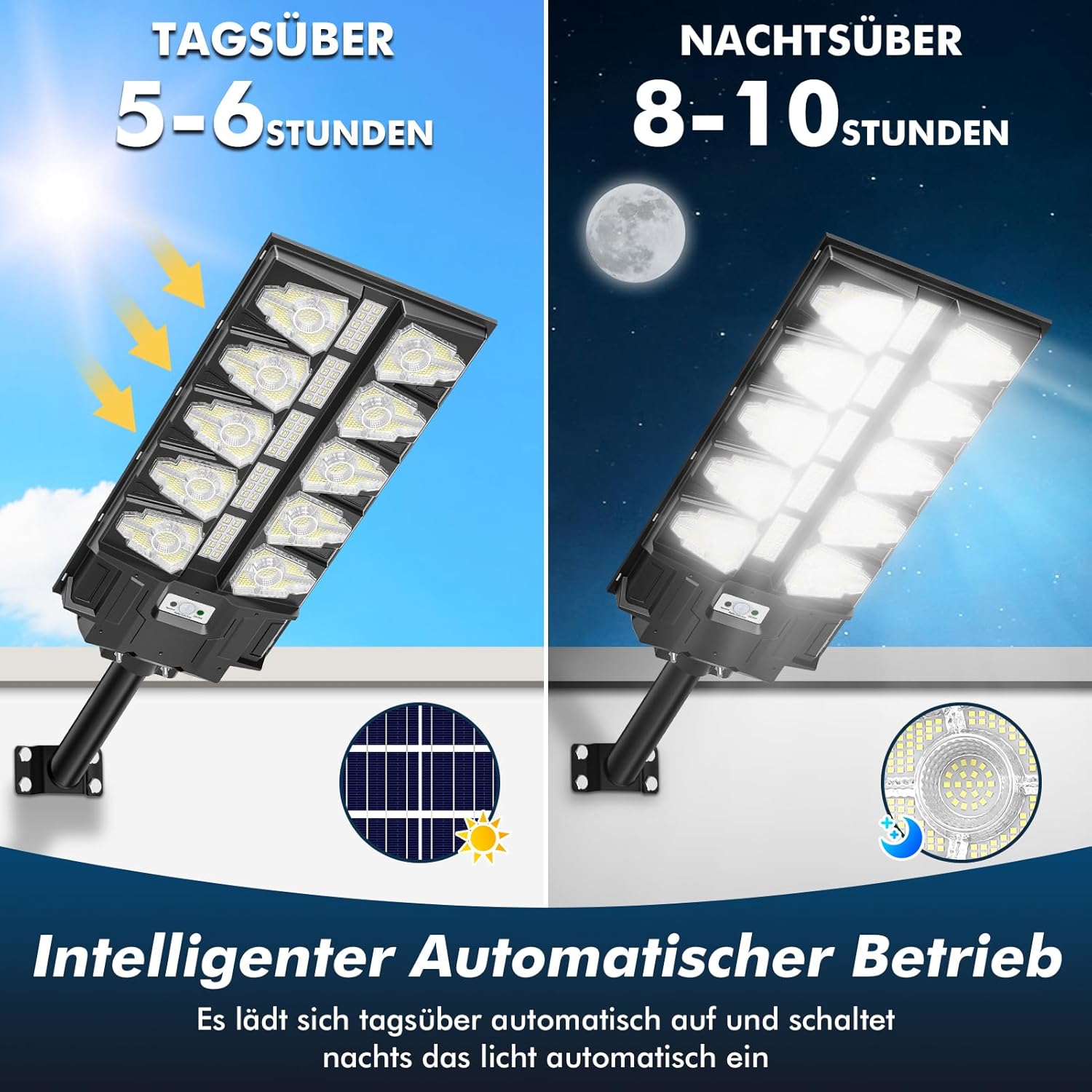 Sararoom LED Solar Straßenlaterne für Außen, 4er 2000W Solarlampen mit Bewegungsmelder Sensor, 6500K Wegeleuchte mit Fernbedienung, IP65 Wasserdichte Solarleuchten Strahler für Gärten Garage Parkplatz