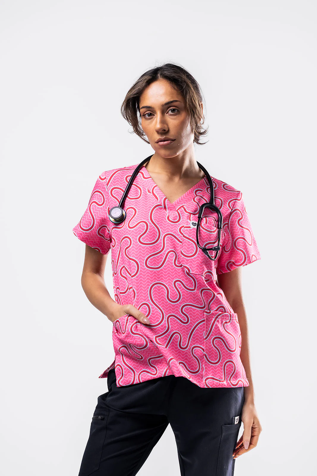 Pink Ripple Scrub Top