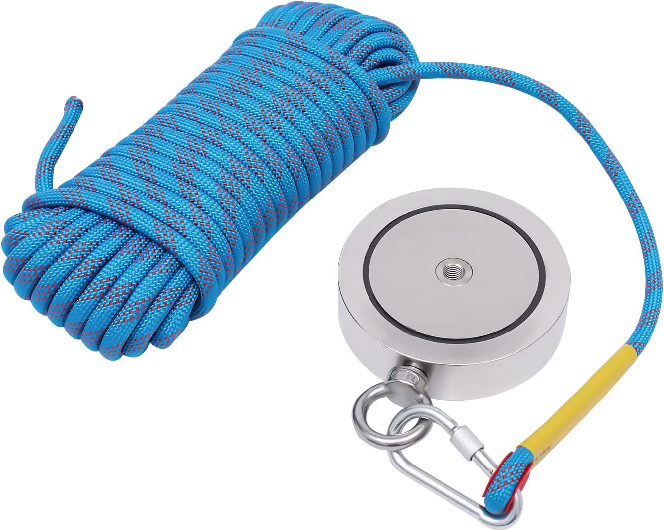 4000 Pfund Magnet-Angelset, doppelseitiges Angelmagnetset mit 66 Fuß langem Seil und Koffer, Angelmagnet mit 5,35 Zoll Durchmesser, tragbares Magnet-Angelset mit rutschfesten Handschuhen, zum Angeln