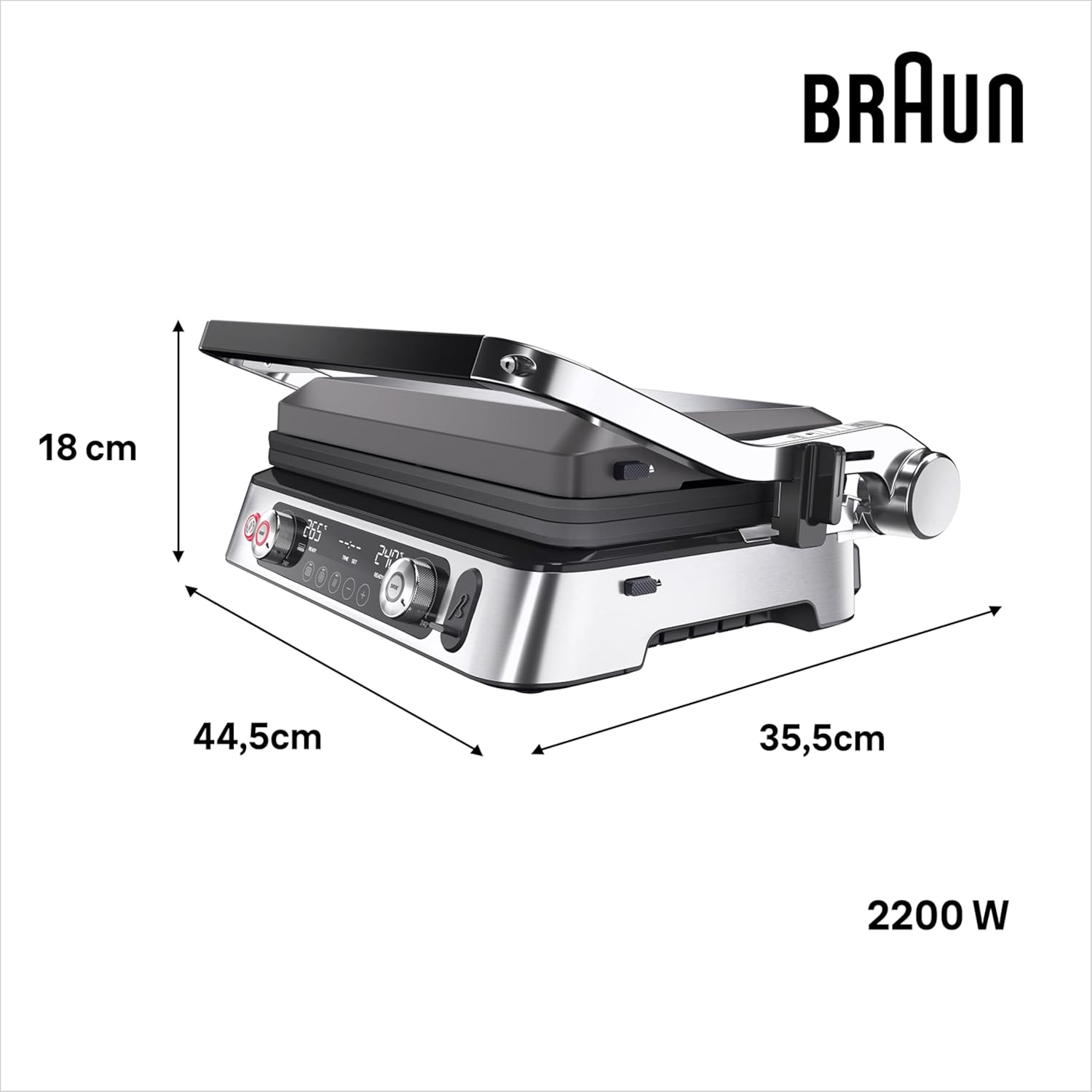 Braun MultiGrill 9 Pro CG 9160, Elektrogrill mit 2 unabhängigen Thermostaten, 3 Kochpositionen, spülmaschinenfeste Platten, integrierte Thermosonde, 2200 W, Schwarz/Edelstahl