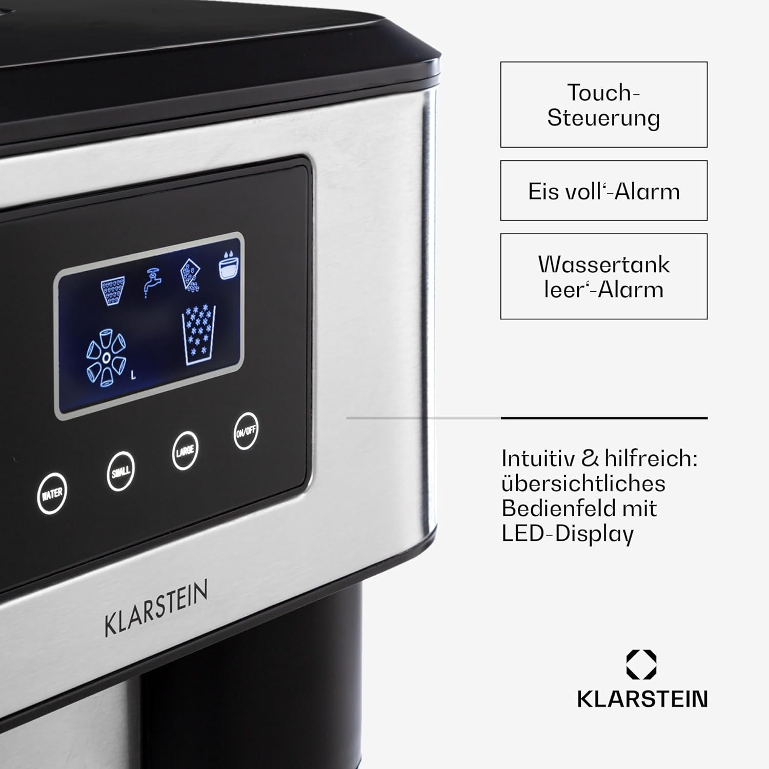 Klarstein Eiswürfelmaschine Klein, 1,8L Eiswürfelbereiter, Mini-Eiswürfelmaschine für Crushed und Bullet-Eis, Leichte Reinigung, Eiswürfelbereiter für 15kg/24h