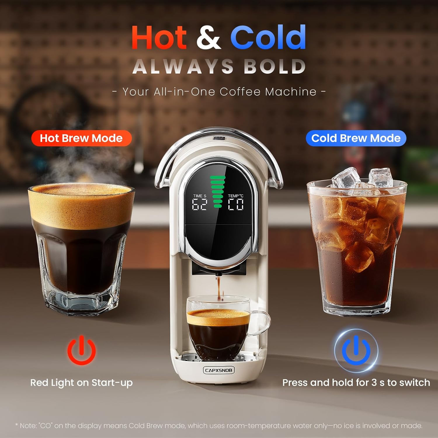 Magician1 Mini Pod Kaffeemaschinen 5 in 1 für Nespresso Original OL, Dolce Gusto, Lavazza A Modo Mio Kapsel, ESE 44 mm Pads und Espresso gemahlener Kaffee, 20 Bar, 1450 W, Heiß/Kaltgebrüht für Zuhause