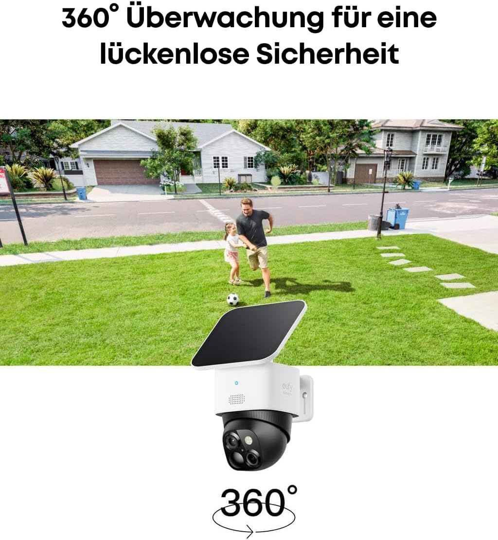 eufy Security SoloCam 2pack, Überwachungskamera aussen solar, 360°-Überwachung, Keine Toten Winkel, Überwachungskamera aussen mit 2,4-GHz-WLAN, Gebührenfreie Nutzung, HomeBase 3 kompatibel
