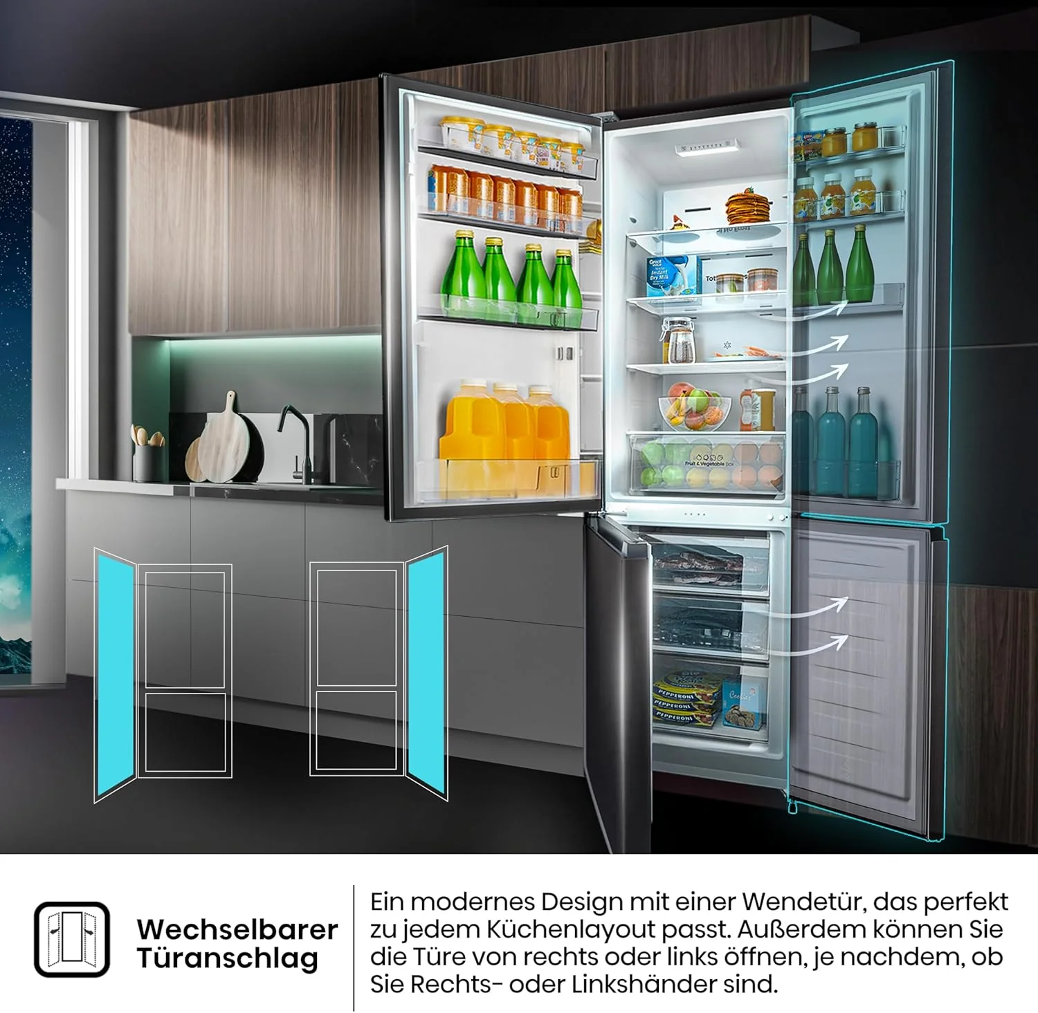 Hisense RB327N4ADD Koelvriescombinatie, EEK D, Total NoFrost, Verwisselbare Deurscharnieren, Flessenrek, 171 Liter Koelgedeelte, 85 Liter Vriesgedeelte, Roestvrijstalen look