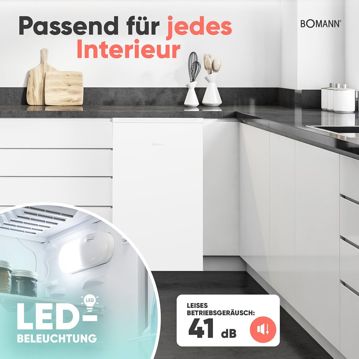 Bomann® Kühlschrank mit Frostfach | 83 Liter | energieeffizient, leise & kompakt | 0°C - 8°C, stufenlos regelbar | 2 Ablagen & Gemüsefach | LED Beleuchtung | Türanschlag wechselbar | KS 7257 weiß