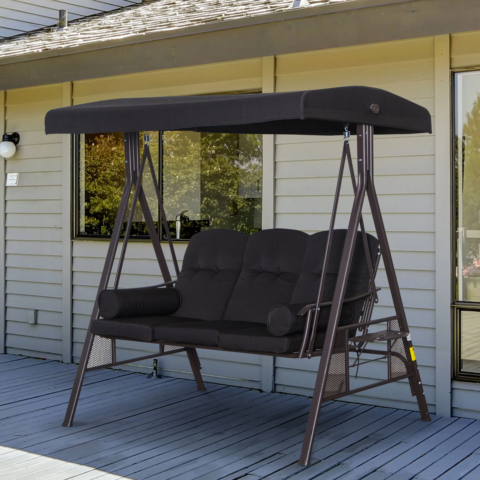 Outsunny 3-Sitzer Hollywoodschaukel mit Sonnendach & Kissen – Schwarz