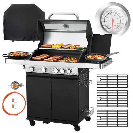 GRILL GAZOWY 4+1 RUSZTEM ŻELIWNYM OGRODOWY 14,20 kW NIERDZEWNY + POKROWIEC